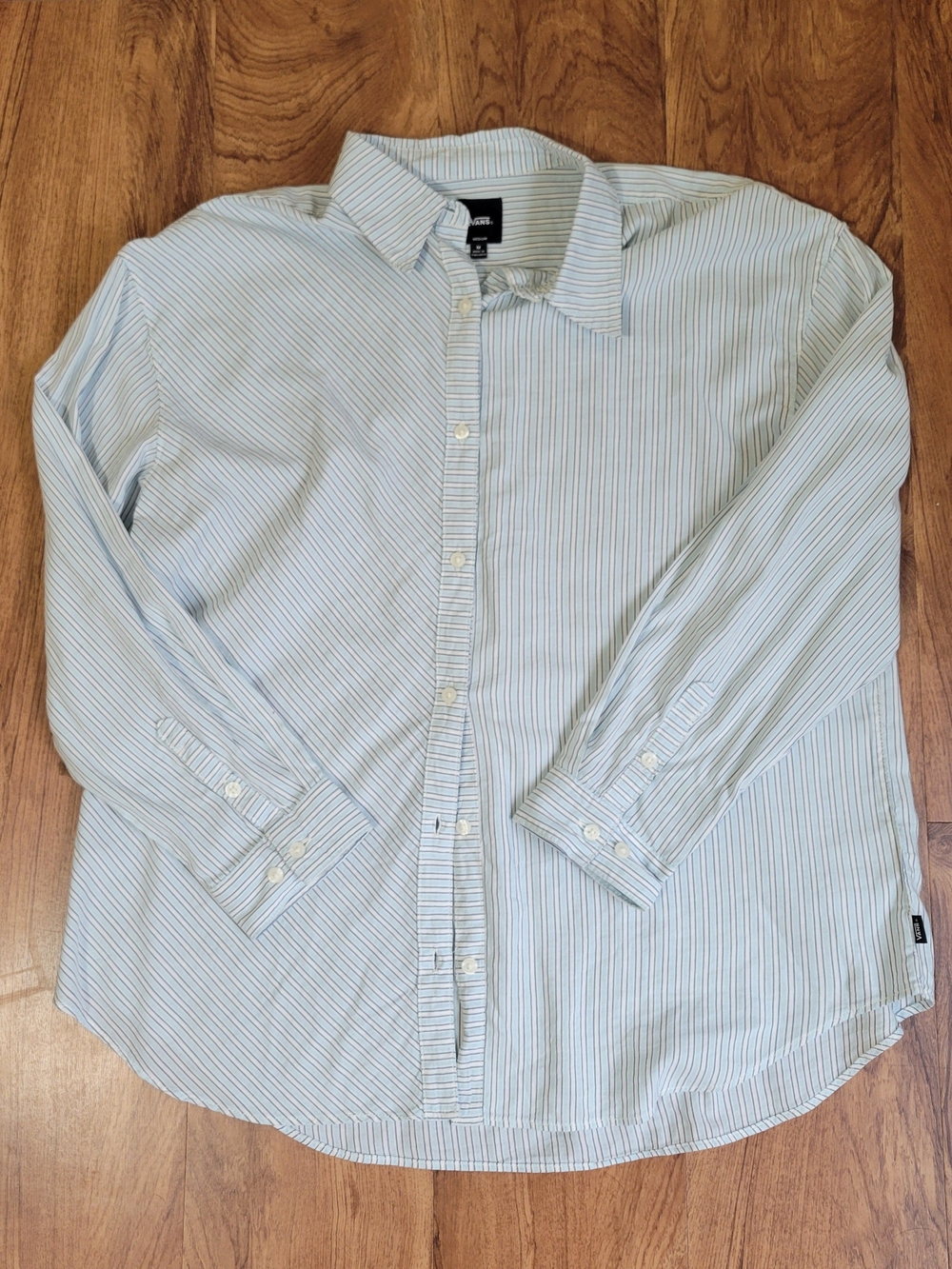 Vans Light Blue and White Striped Button-Up Shirt